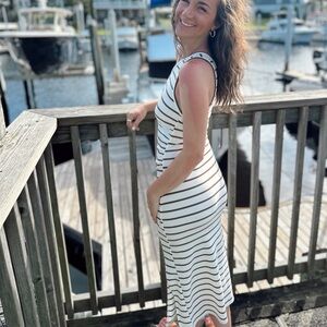 White and Brown Striped One Shoulder Dress